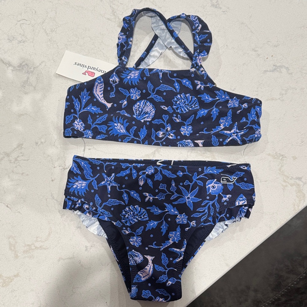 NWT Vineyard Vines Girls Ruffle High Neck Bikini
